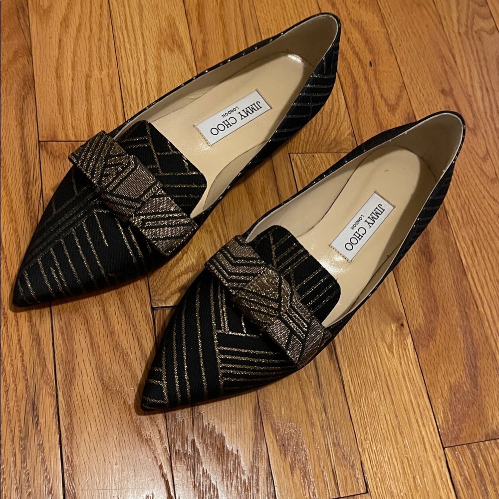 Jimmy Choo Black & Gold pointed toe shoes